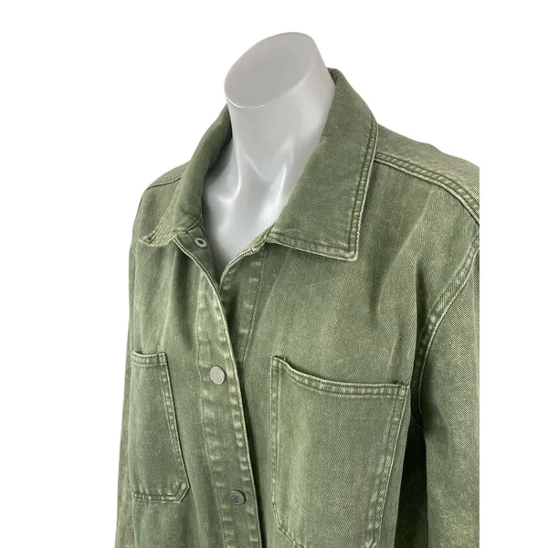 Blank NYC Garment Dye Acid Wash Twill Women's Green Shirt Utility Coat Jacket L - Image 2