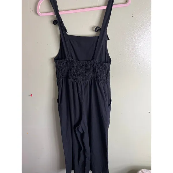 Lucy & Yak Black Linen Blend Jumpsuit Size 2 Wide Leg Cropped Drawstring Waist - Image 5