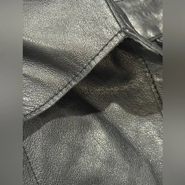 Carlisle Lambskin‎ Leather Black Lambskin Leather Button Down Shirt Jacket M - Image 6