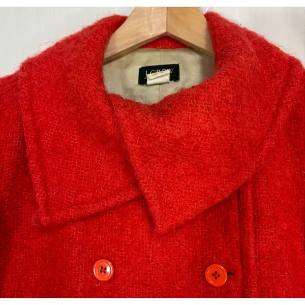 J.Crew Peacoat Red Mohair Wool Blend Double Breasted Jacket Retro Classic Work 6 - Image 3