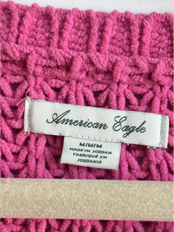 American Eagle Oversized Chenille Crewneck Sweater Hot Pink Chunky Knit Size M - Image 2