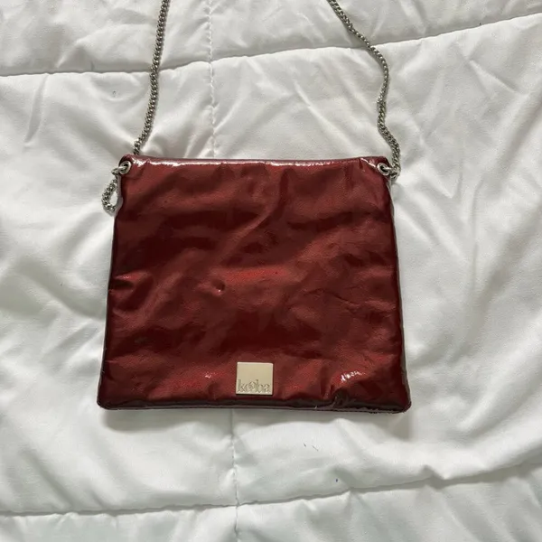 KOOBA Envelope Style Patent Leather Clutch Crossbody Shoulder‎ Chain Dark Red - Image 10