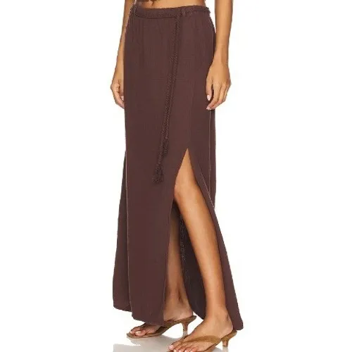 Bobi Women's Size XL Gauze Maxi Skirt Chocolate Brown Umber Braided Waist Cotton - Image 2