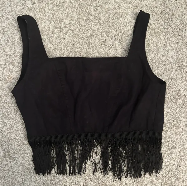 Pretty Little Thing Black Fringe Crop Top - Image 2