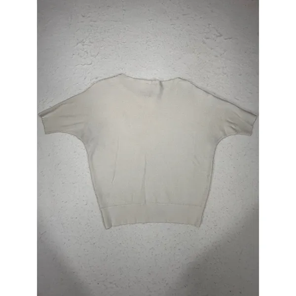 Vila Milano Womens Cream Ribbed Knit Short Sleeve Sweater Scoop Neck Top Size M - Image 2
