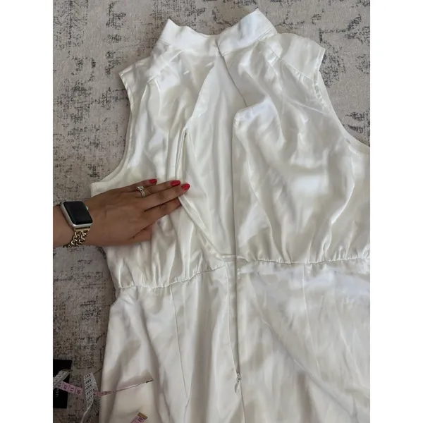 Lulus Classic Elegance White Satin Sleeveless Mock Neck Mini Dress Size large - Image 9
