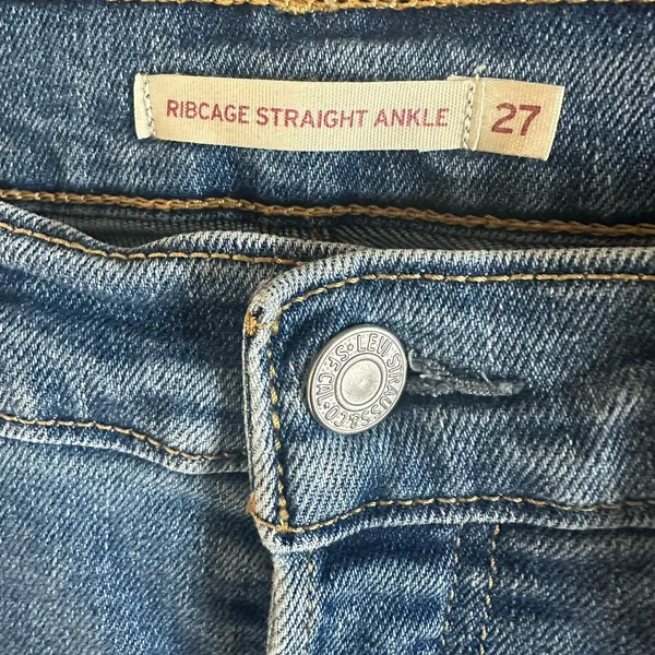 Levi's Ribcage Straight Ankle Jeans Womens Sz 27 Button Fly Medium Wash Stretch - Image 5