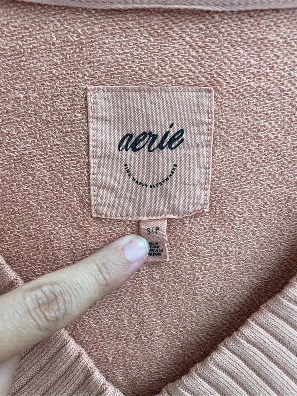 AERIE Relaxed Boyfriend Distressed V-Neck Sweatshirt Burnt Coral Size S - Image 7