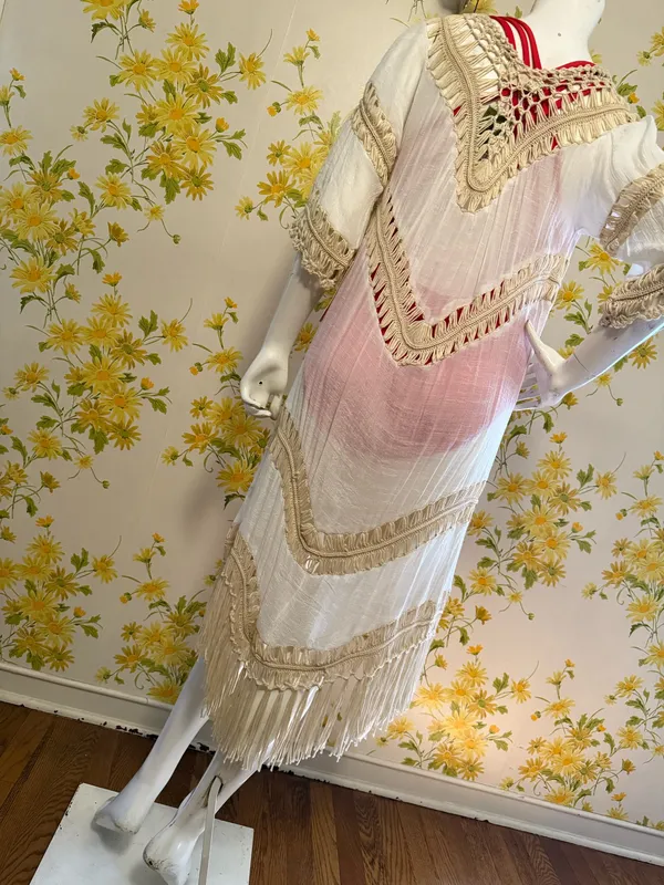 Dreamers Boho Fringe Crochet Trim kimono cardigan Swim Coverup in Cream size M - Image 7