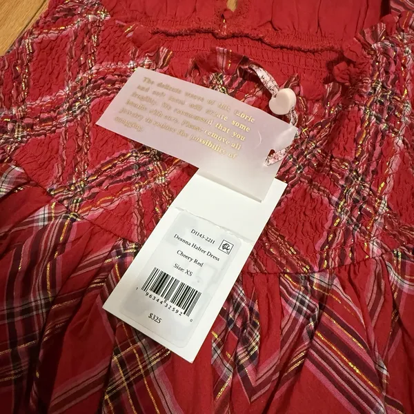 Loveshackfancy‎ NWT Deanna Halter Dress in Cherry Red Tartan Plaid Size XS - Image 6