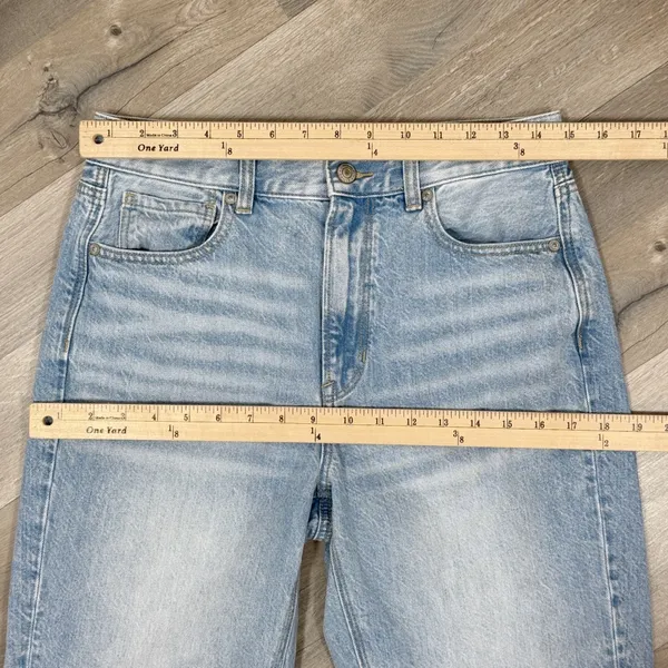 American Eagle Mom Jeans Women 6 Blue High Rise Straight Leg‎ Distressed Knee - Image 12