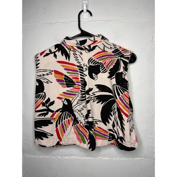 Farm Rio Womens Linen Sleeveless Blouse Button Down Cropped Size Medium Birds - Image 5