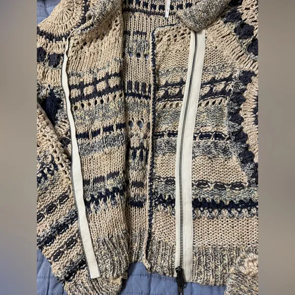 FREE PEOPLE Crochet Knit Moto Sweater Jacket; retails $259; size large - Image 9