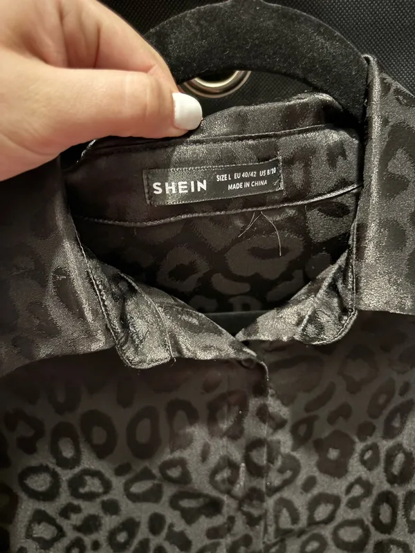 SheIn Black leopard silk button down - Image 2
