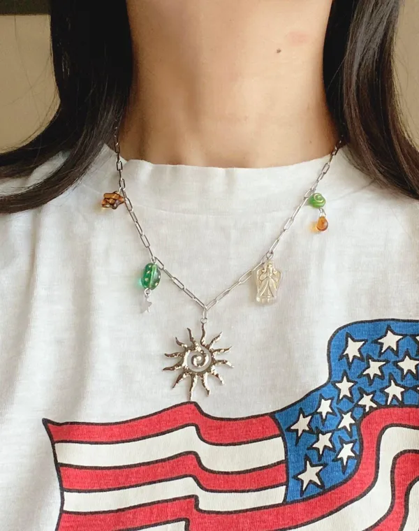 Handmade vintage cottage retro boho fairy funky style quality material mix stainless steel necklace🌞🌿 - Image 3