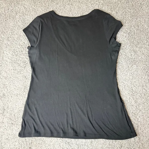 Express Womens Black V-Neck Sequin Rose Graphic Tee Cap Sleeve Top Size M - Image 2