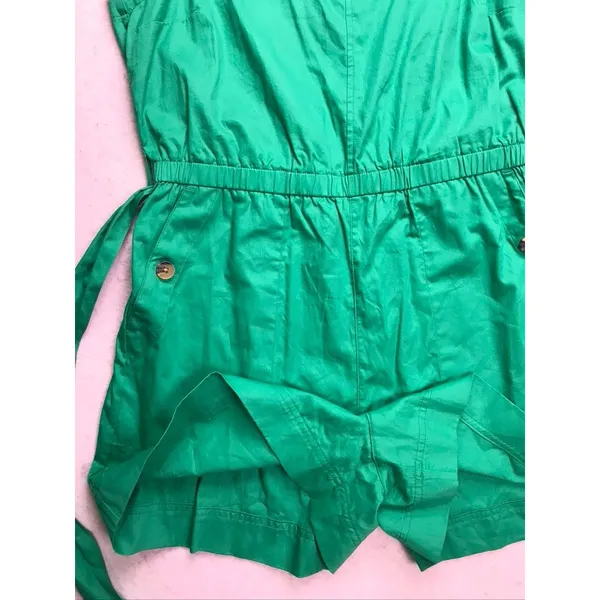 Free Assembly Square Neck Belted Romper Women Size M Green Cotton Sleeveless - Image 7