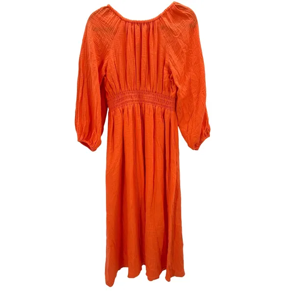 NWT J. Crew Orange Gauze Smocked Waist Midi Maxi Balloon Sleeve‎ Cotton Dress XS - Image 3