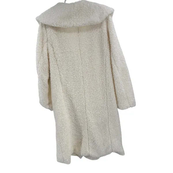 Scoop NYC Women's Cozy Cream Teddy coat Sherpa mid calf L new shawl collar - Image 2