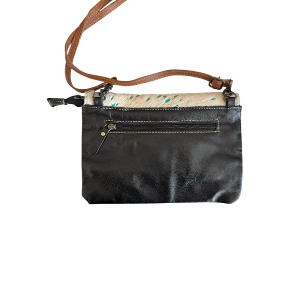 Myra Bag Turquoise-Speckled Cowhide Crossbody with Tooled Leather Trim - Image 8