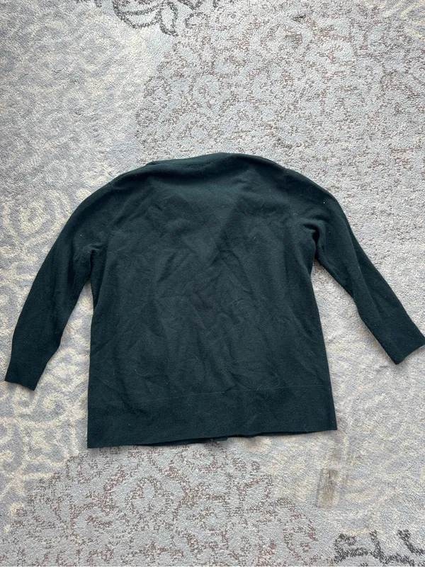 COS 100% Wool Relaxed V-Neck Button Cardigan Patch Pocket Dark Green XS - Image 3