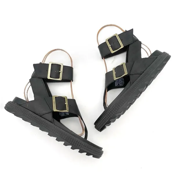 Sorel Roaming T-Strap Buckle Sandals Size 5.5 Black Leather Strappy Rugged Sole - Image 9
