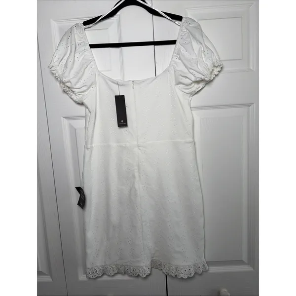 Lulus Eyelet Lace Mini Dress Size S White Puff Sleeve Romantic NEW Rush Sorority - Image 4