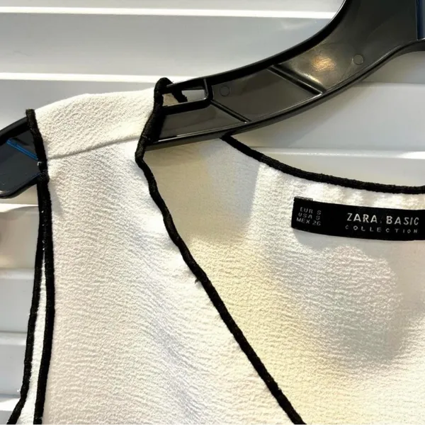 ZARA White Sleeveless Top with Black Trim - Image 3