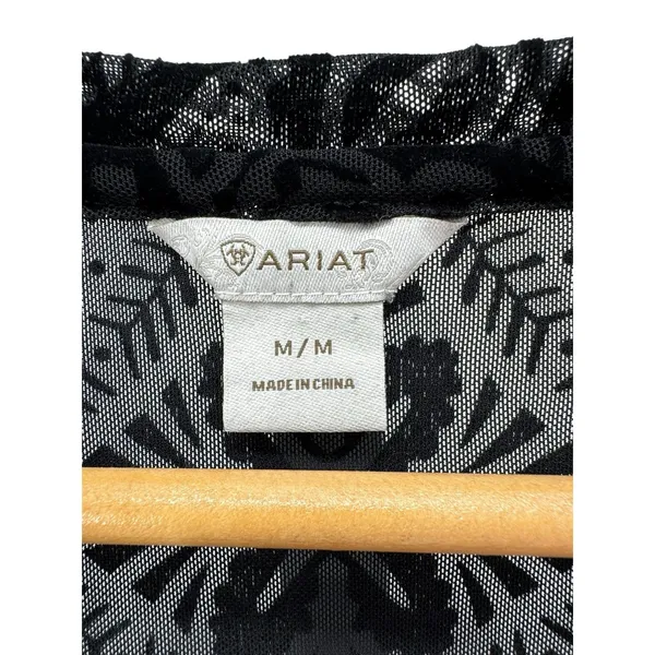 Ariat Black Burnout Velvet Sheer‎ Tunic Top Women's M Boho Western Long Sleeve - Image 3
