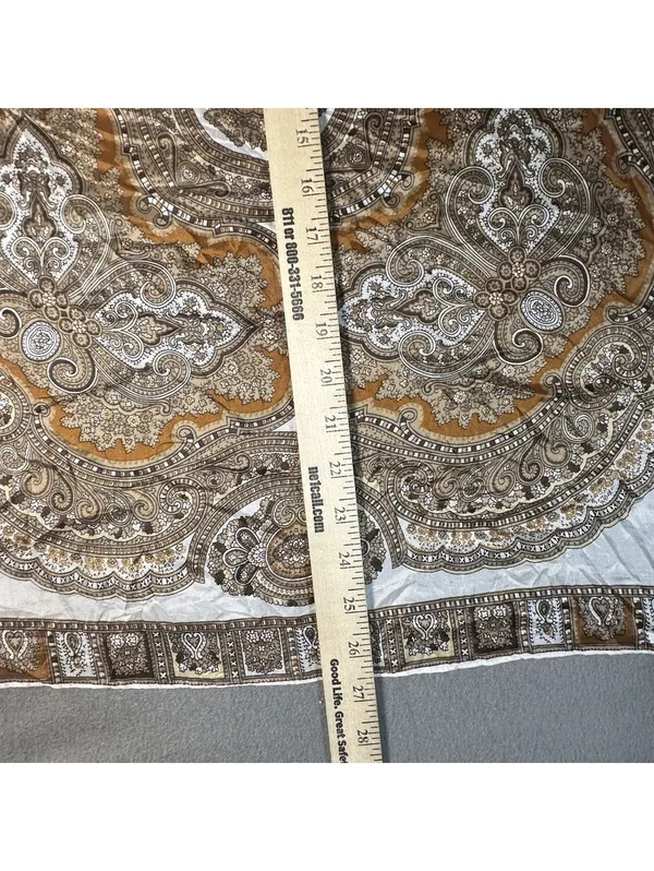 Vintage Square Mandala Pattern Silky Scarf in Cream and Brown Boho Medallion - Image 9