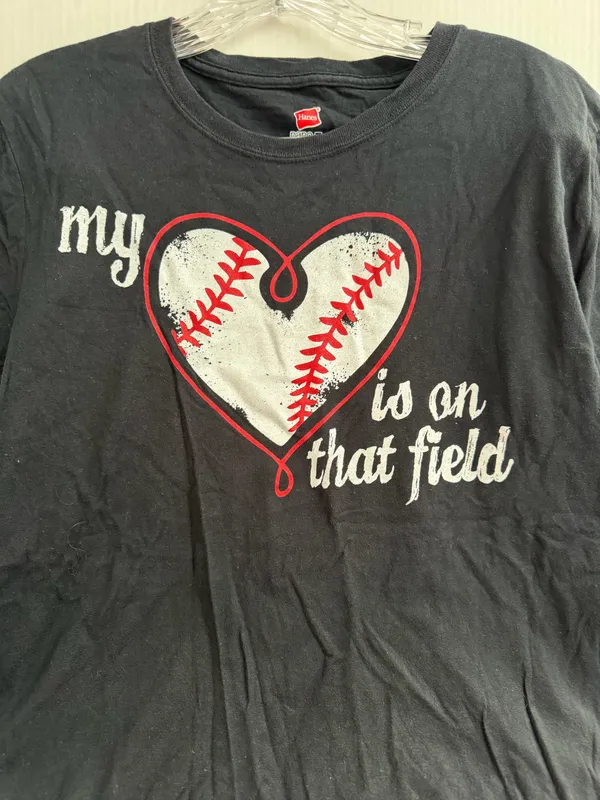 Hanes Ladies “My Heart is on That Field” Baseball Graphic T Shirt - Image 2
