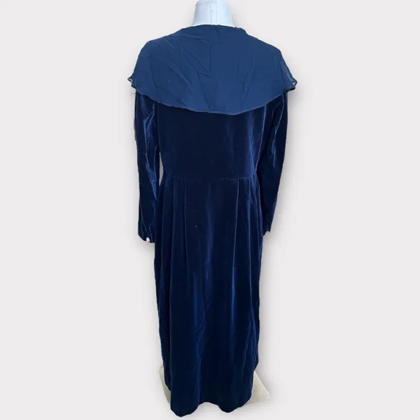 Vintage 80s Laura Ashley Blue Velour Maxi Dress Womens 12 Romantic Cottagecore - Image 4