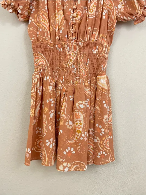 Sabo Skirt Iliana‎ Paisley Smocked Waist Puff Sleeve Mini Dress Size XS - Image 5