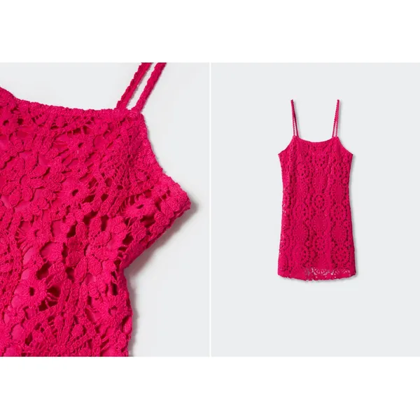 NWT MANGO Crochet Lace Minidress in Fuchsia Hot Pink sz. Medium - Image 2