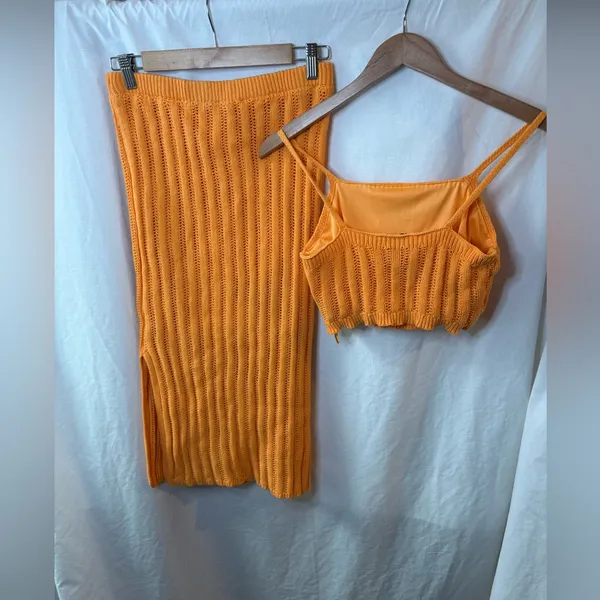 Orange Knit Skirt and Matching Top by Freshman 1996 - Image 5