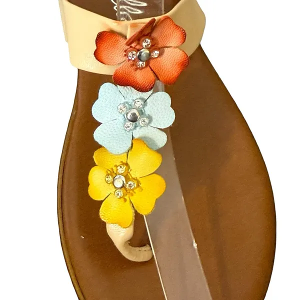 Toscanella Womens Brown Flower Embellish Sandals 6.5M Slip On Flats‎ Casual - Image 8