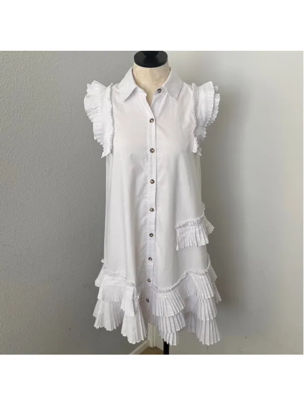 Anthropologie White ruffle sleeveless button down dress - Size XS - Image 3
