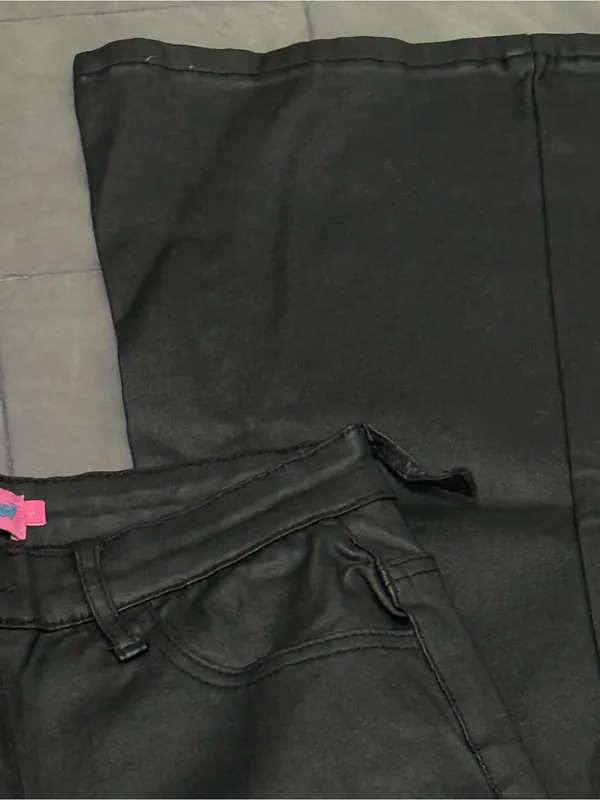 Edikted black leather pants with adjustable waist #leather #biker belt loops torn - Image 4