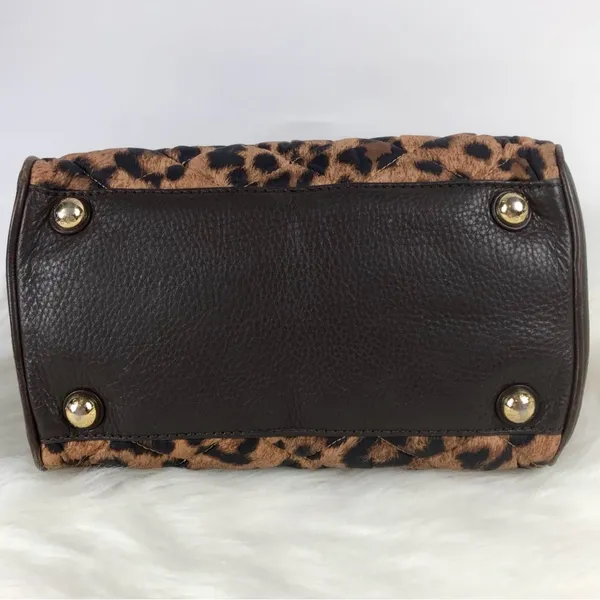 Michael Kors Small Grayson Bag Quilted Leopard Nylon Fabric Leather Trim MK Tag - Image 4