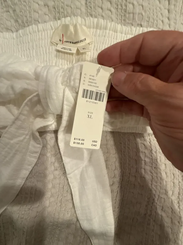 By Anthropologie White Smocked Tie Front Bandeau Crop Top XL - Image 3