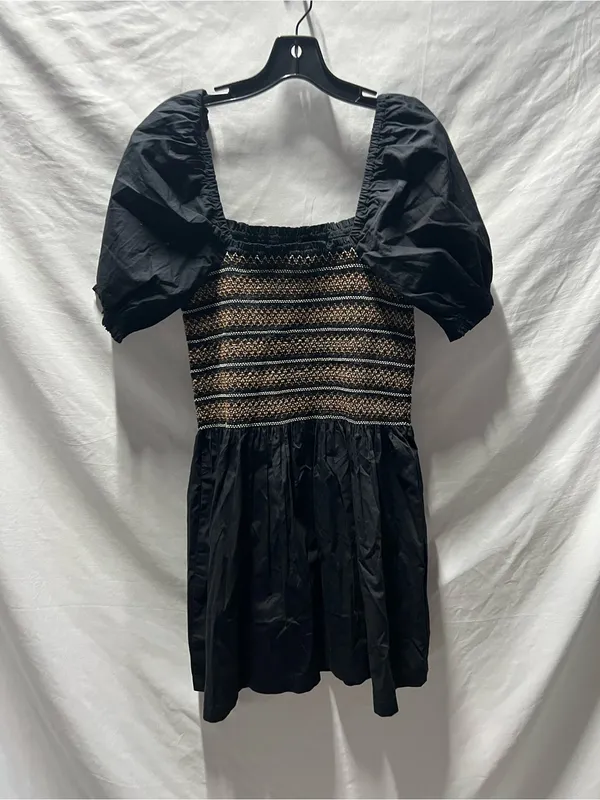 Madewell Black Smocked Bodice Puff-Sleeve Mini Dress‎ - Image 4