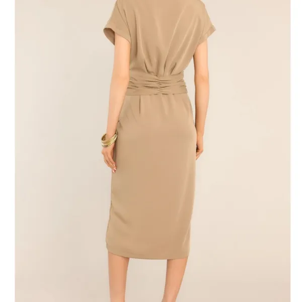 Red Dress Boutique Working Together Tan Button Front Midi Dress - Image 4