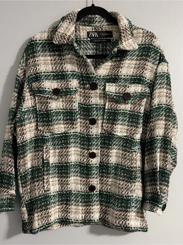 Zara Green, Cream & Brown Tweed Jacket - Image 2