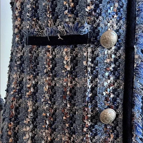 Express Navy and Silver Textured Blazer XS old silver military buttons - Image 5