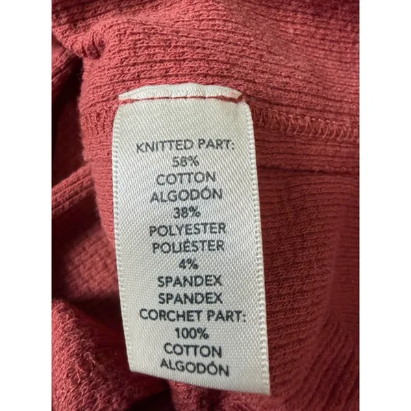 BKE Henley Top Red Waffle Cable Knit Boho Textured Long Sleeve Thermal Small - Image 11