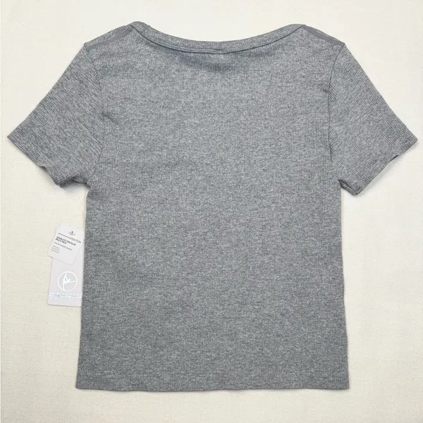 90 Degree by Reflex Top Womens M Gray Ribbed Seamless Square Neck Stretch Size M - Image 2