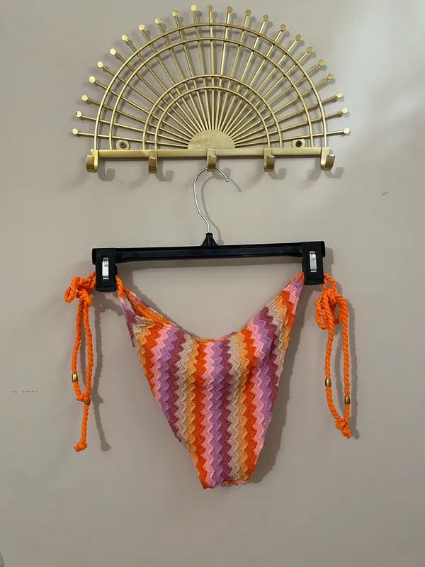 Zaful Orange Chevron Knit Bikini with Multicolor Stripes - Image 7