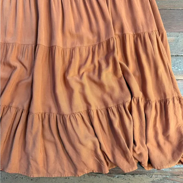 Bohme Bohemian Danae Tiered Camel Brown Midi Dress Sz Small 🍄 - Image 8