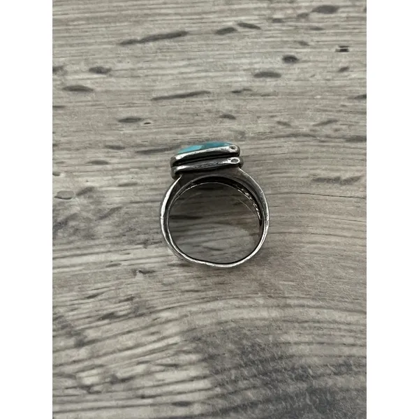 NK Thailand 925 Sterling Silver turquoise ring Rectangle Square Approx Size 7.5 Blue - Image 2