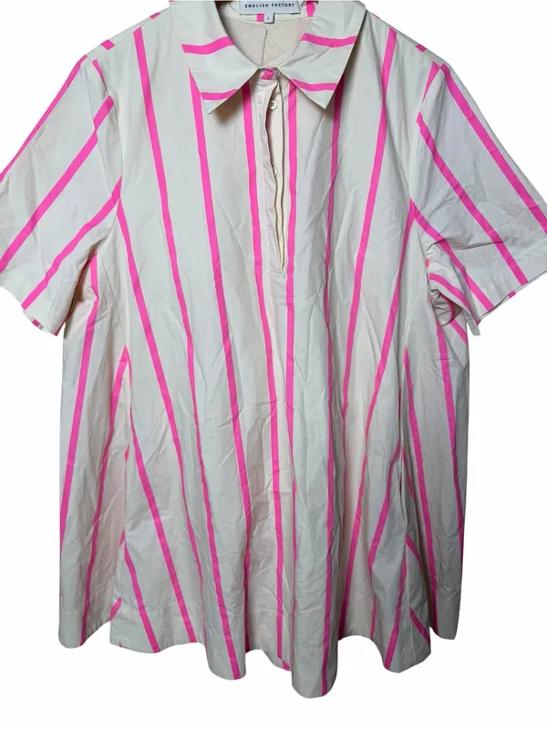 English Factory Pink Striped Cotton Swing Mini Dress Size Large Preppy - Image 6